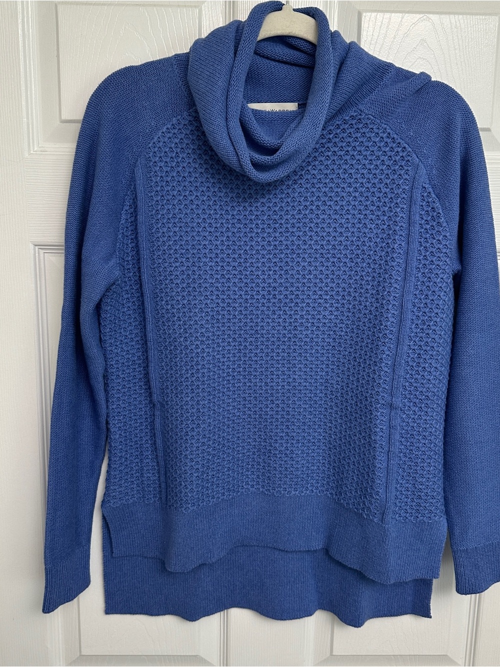 White + Warren Blue Cowl Neck Knit Sweater